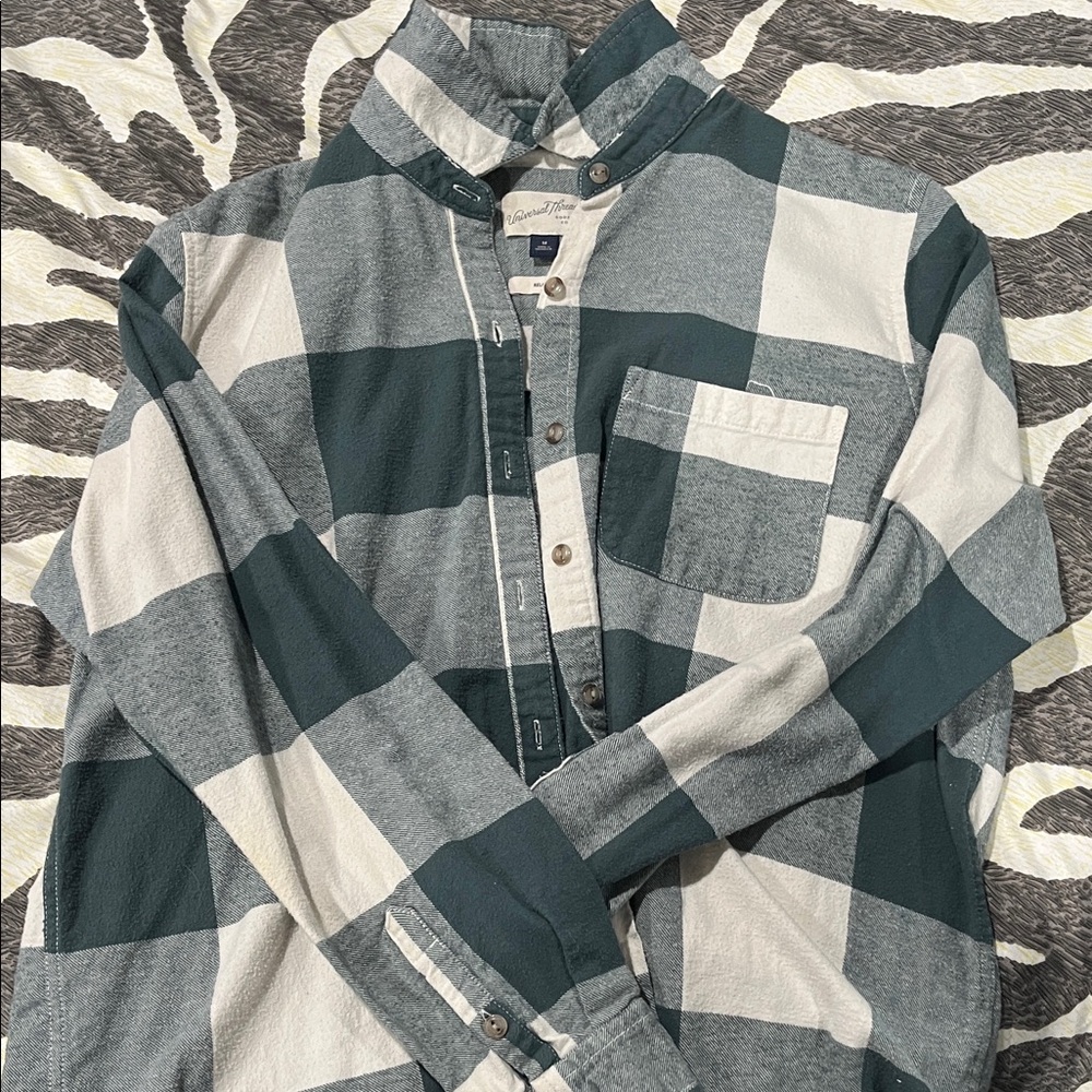 American Eagle Outfitters Green and White Checkered Shirt